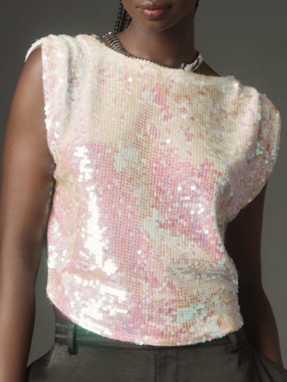 Pilcro Sequin Top in Iridescent Pink Size XS Y2K Preppy 90s Party